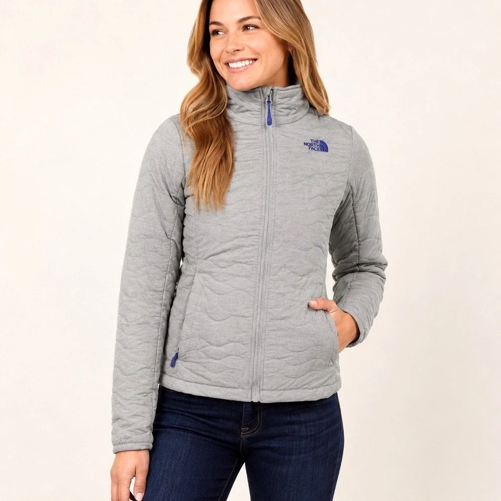 The North Face Thermoball Jacket Womens Large Gray Quilted Puffer Gorpcore